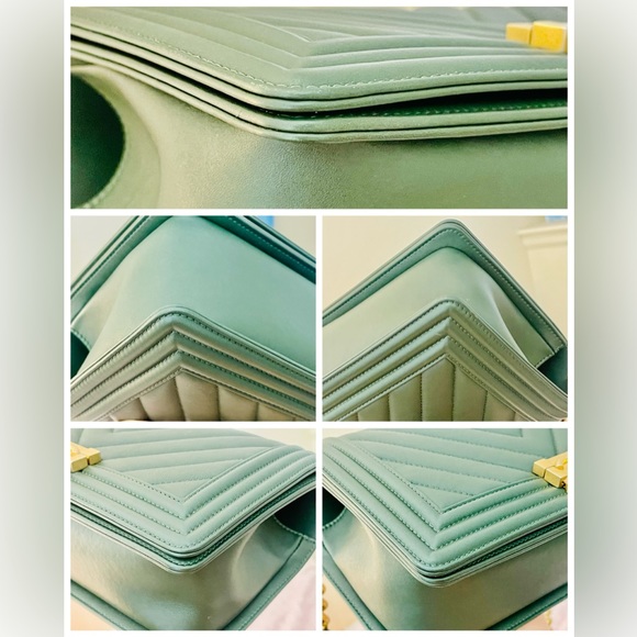 ❤️Used Chanel Boy 10 Chevron lamp skin, color green with gold hardware - Picture 6 of 16